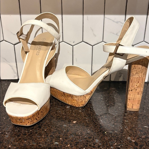 Revamped White Platform Heels with Cork Block Heel, size 9 - Picture 1 of 10